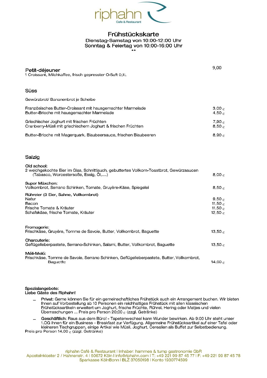 Frühstückskarte September 2026 neu