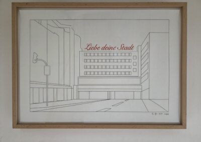 Merlin Bauer - Druck - Titel: "Liebe Deine Stadt" - undatiert - O-Size: 33 x 42 - Ort: Über der Treppe - https://www.liebedeinestadt.org/editionen/